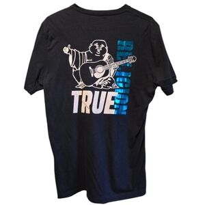 True Religion Men Medium Short Sleeve T-shirt, Blue on Blue Shine